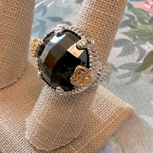 Jet Black Two Toned Heart Detail Ring Sz 7 Park Lane Jewelry Bellissimo Retired - Picture 8 of 9